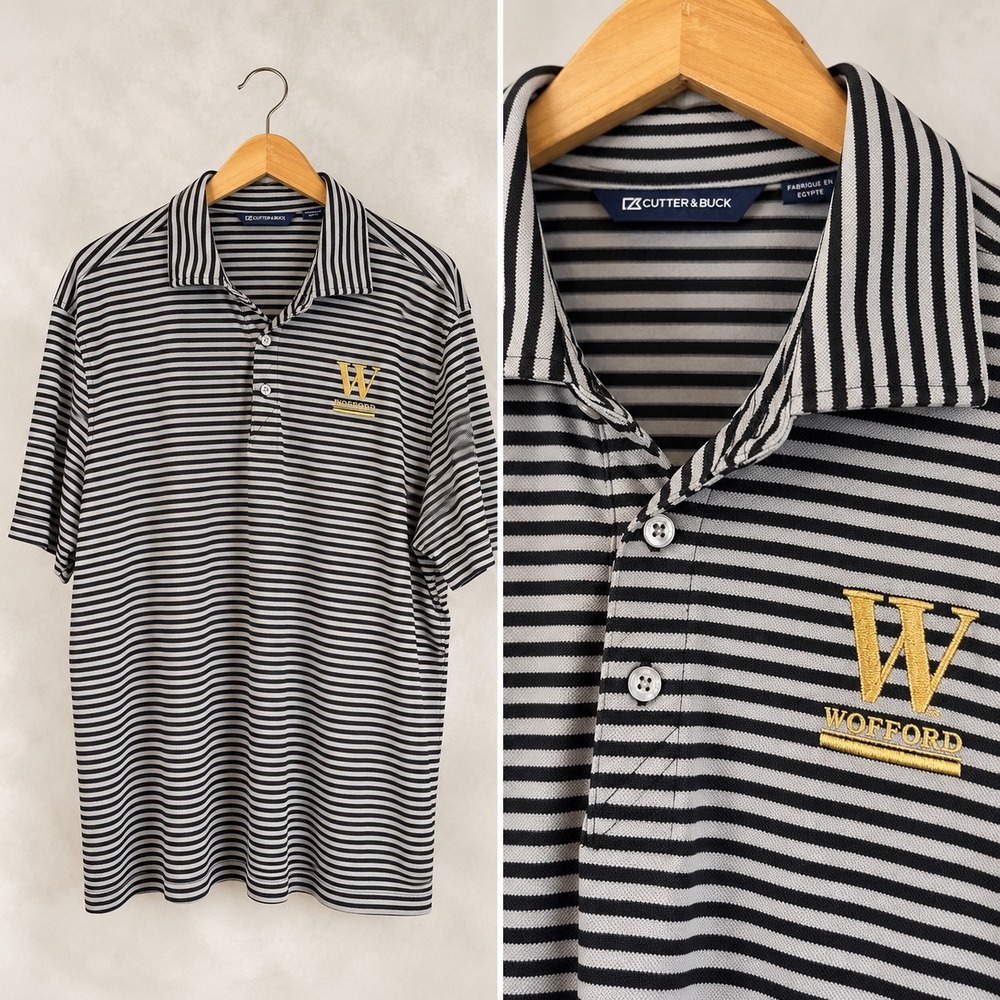 Cutter & Buck Wofford College Polo Shirt Mens XXL Grey Black Striped Golf Top